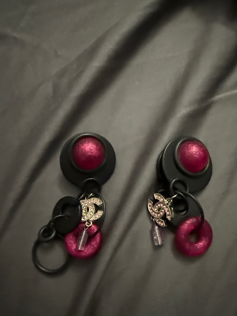 Designer-Inspired Pink and Black Dangle Earrings